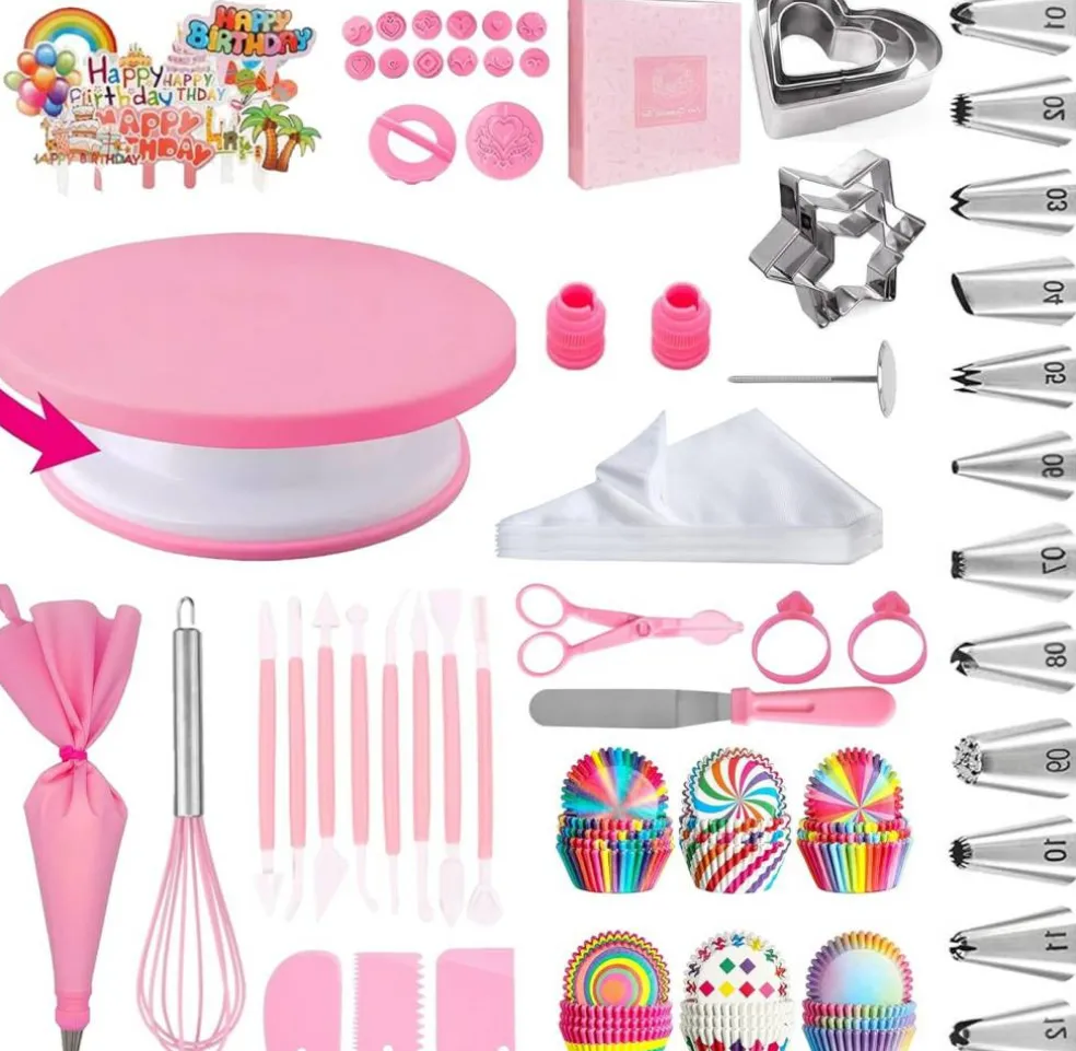 255-Piece Cake Decorating Kit – Turntable, Icing Tips, Cookie Cutters, Smoothers & Accessories