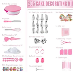 255-Piece Cake Decorating Kit – Turntable, Icing Tips, Cookie Cutters, Smoothers & Accessories