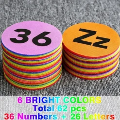 62-Piece Carpet Spot Markers Set – Non-Slip Classroom Floor Dots with Numbers (1–36) & Alphabet (A–Z) for Seating, Sorting & Learning Activities