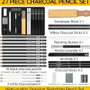 27-Piece Charcoal Drawing Set – Black & White Pencils with Graphite Sticks for Sketching & Shading
