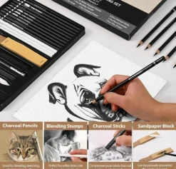 27-Piece Charcoal Drawing Set – Black & White Pencils with Graphite Sticks for Sketching & Shading