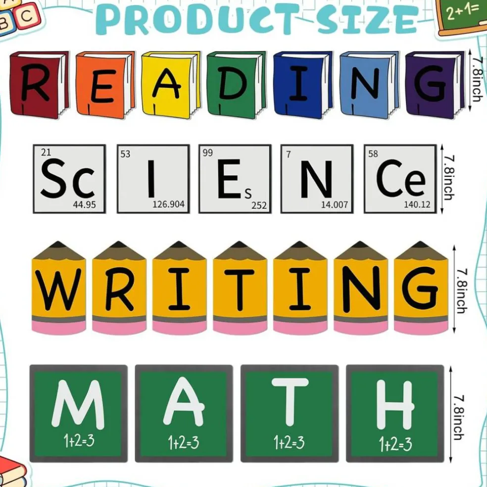 23-Piece Core Subjects Classroom Bulletin Board Set – Science, Reading, Math & Writing Labels, Educational Classroom Decor for Preschool, Kindergarten, Elementary School Wall & Blackboard Displays