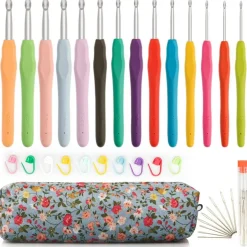 14 Piece Crochet Hook Set, Soft Grip Ergonomic Crochet Needles with Storage Case, Ideal for Beginners, Arthritic Hands