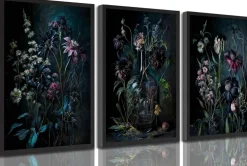3-Piece Dark Floral Wall Art Prints Unframed, Vintage Gothic Botanical Canvas Posters, Moody Dark Academia Apothecary Flower Artwork, Macabre Victorian Wall Decor for Bedroom, Living Room, Dorm
