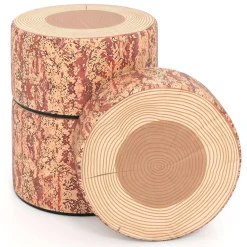 3 Piece Dark Walnut PU Leather Stump Stool Set with Foam and Anti-Slip Base