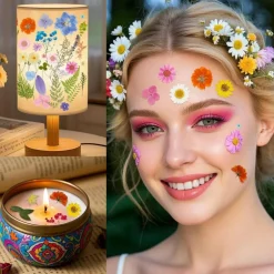 100-Piece Dried Pressed Flowers & Leaves Set for Crafts – Colorful Natural Flowers for Resin, Jewelry, Nail Art, Candle, Soap, Scrapbooking & DIY Projects – Tweezers Included
