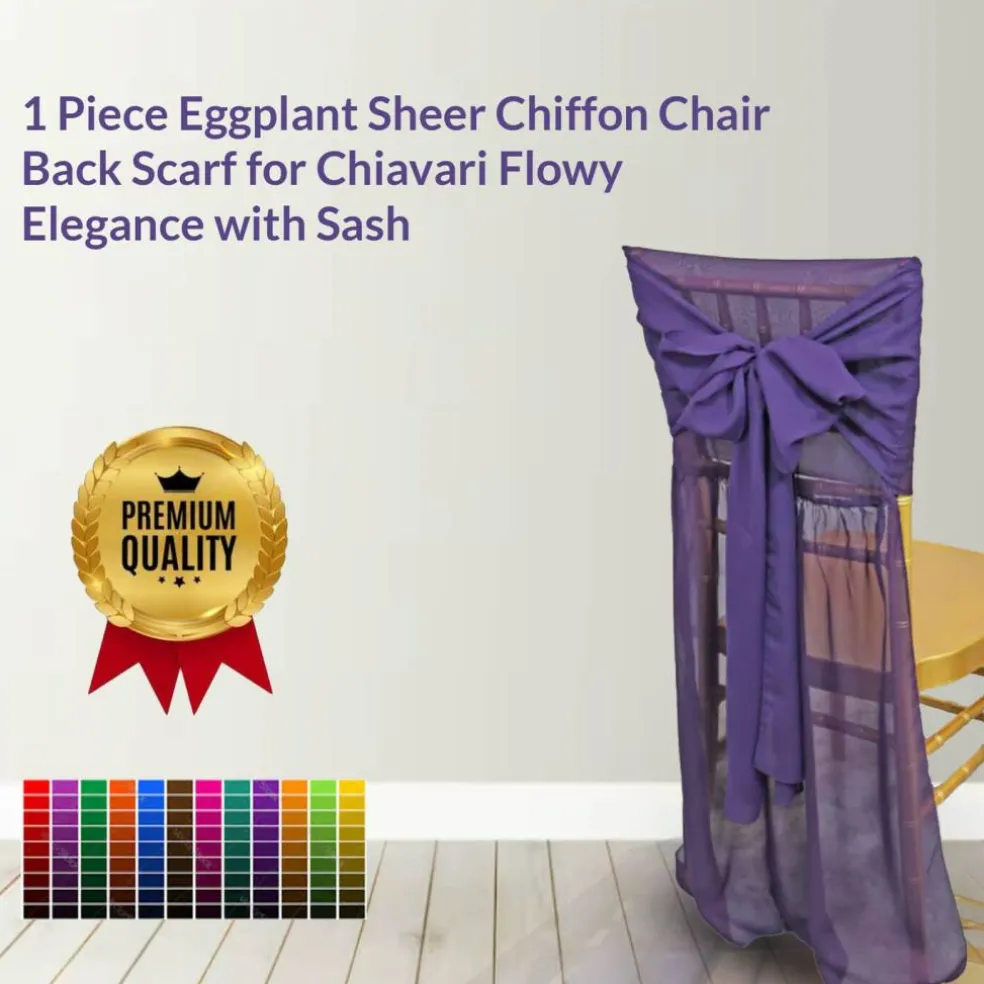 1 Piece Eggplant Sheer Chiffon Chair Back Scarf for Chiavari Flowy Elegance with Sash