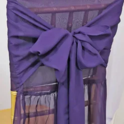 1 Piece Eggplant Sheer Chiffon Chair Back Scarf for Chiavari Flowy Elegance with Sash