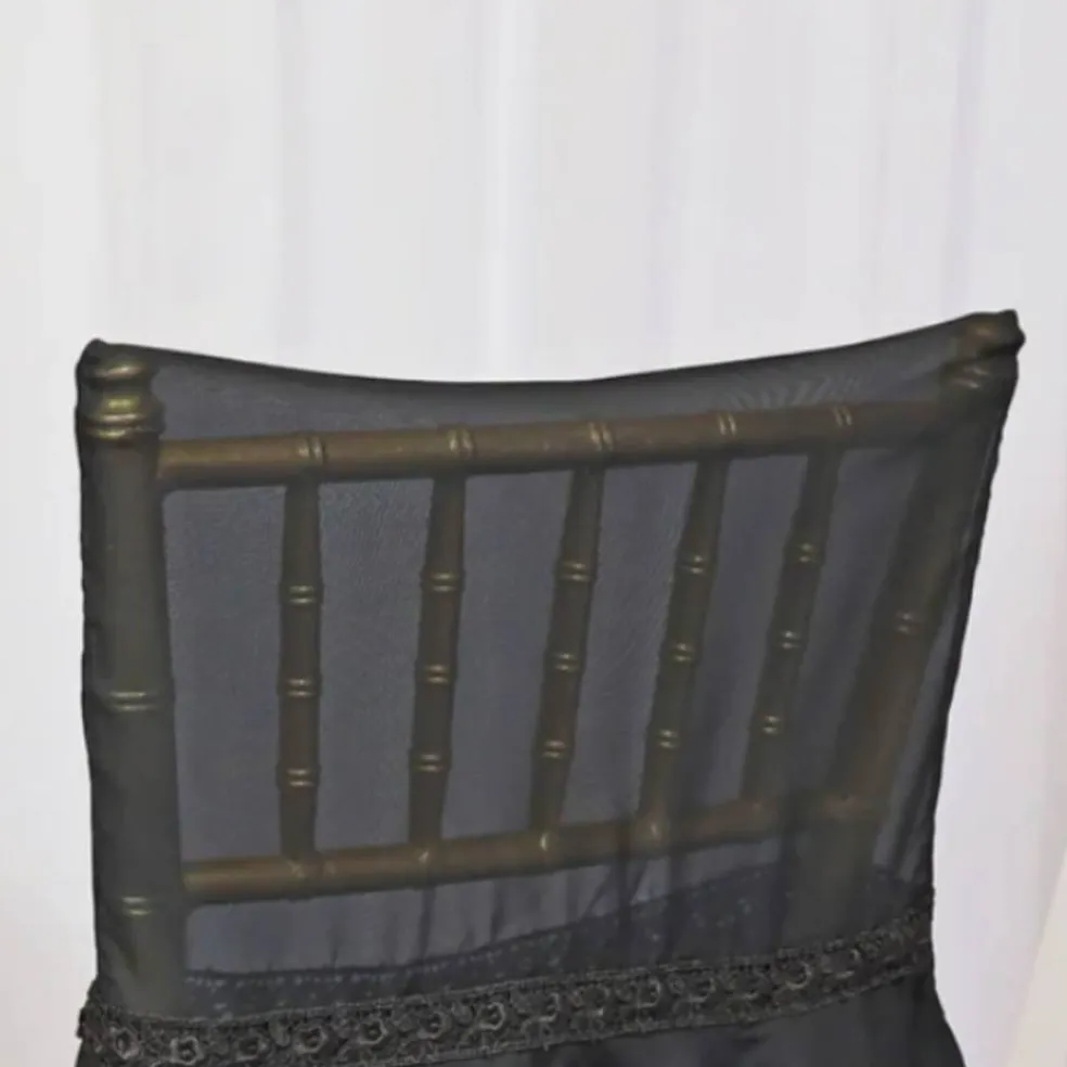 1 Piece Elegant Black Chiffon Chiavari Chair Cover with Sash Sheer Draped Accent
