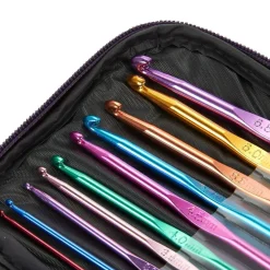 22-Piece Ergonomic Aluminum & Steel Crochet Hook Set with Leather Case