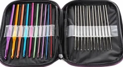 22-Piece Ergonomic Aluminum & Steel Crochet Hook Set with Leather Case