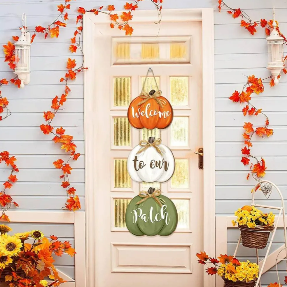 3-Piece Fall Pumpkin Welcome Door Signs