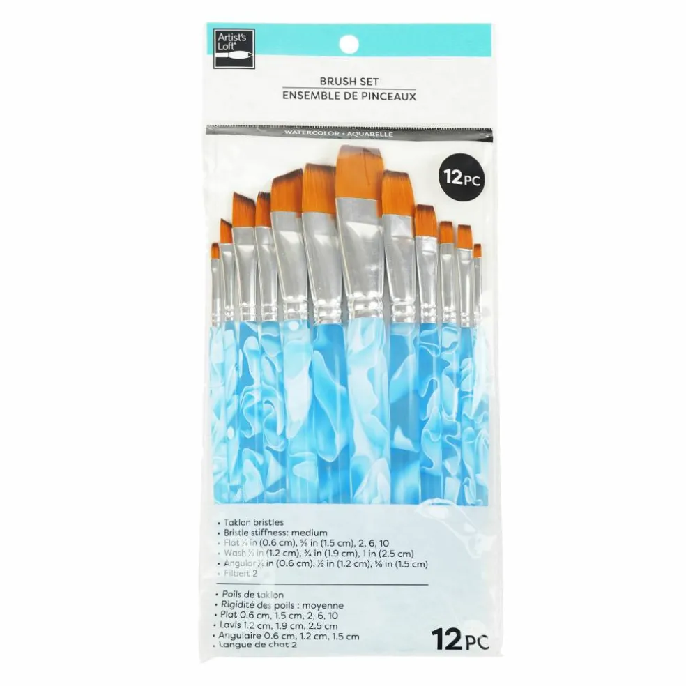 12 Piece Flat Watercolor Taklon Brush Set by Artist's Loft®