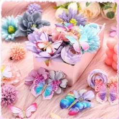 30-Piece Flower & Butterfly Hair Clips Set: Realistic 3D Fabric & Alloy Clips for Women & Girls – Blue, Purple & Colorful Bridal, Wedding & Party Hair Accessories