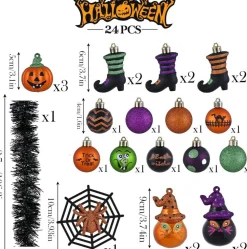 24-Piece Halloween Cat Pumpkin Shatterproof Ornaments