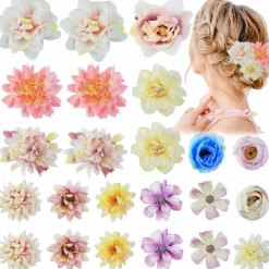 23-Piece Hawaiian Boho Flower Hair Clips: Silk Roses & Peonies for Women & Girls – Wedding, Beach Party & Graduation Cap Toppers