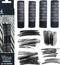 4-Piece Jumbo Vine Charcoal Sticks 18-20mm – Natural Charcoal for Sketching & Shading
