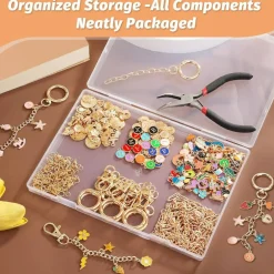 500-Piece Lip Gloss Keychain Making Kit – DIY Craft Set with Charms, Key Chain Hooks, Jump Rings, Lobster Clasps, Chains & Tools for Custom Keychains