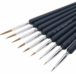9-Piece Mini Detail Paint Brush Set – Weasel Hair Fine Art Brushes for Models, Nail Art, Acrylic & Watercolor Painting
