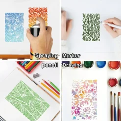 16-Piece Mixed Media Stencil Set: Reusable Abstract Texture Templates for Painting, Card Making, Canvas & Furniture – Brick, Flower, & Tie-Dye Patterns for DIY Crafts