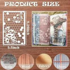 16-Piece Mixed Media Stencil Set: Reusable Abstract Texture Templates for Painting, Card Making, Canvas & Furniture – Brick, Flower, & Tie-Dye Patterns for DIY Crafts