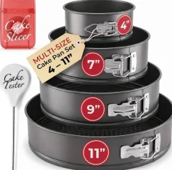 4 Piece Nonstick Springform Pan Set with Leakproof Cheesecake Pans 4 Inch 7 Inch 9 Inch 11 Inch, Cake Slicer and Tester, Instant Pot Compatible Baking Pans for Cheesecakes, Layer Cakes and Quiches