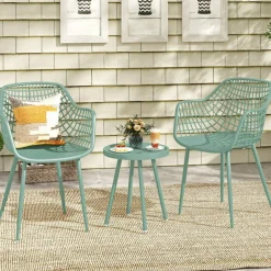 3 Piece Outdoor Bistro Set Patio Chairs with Coffee Table Metal Frame