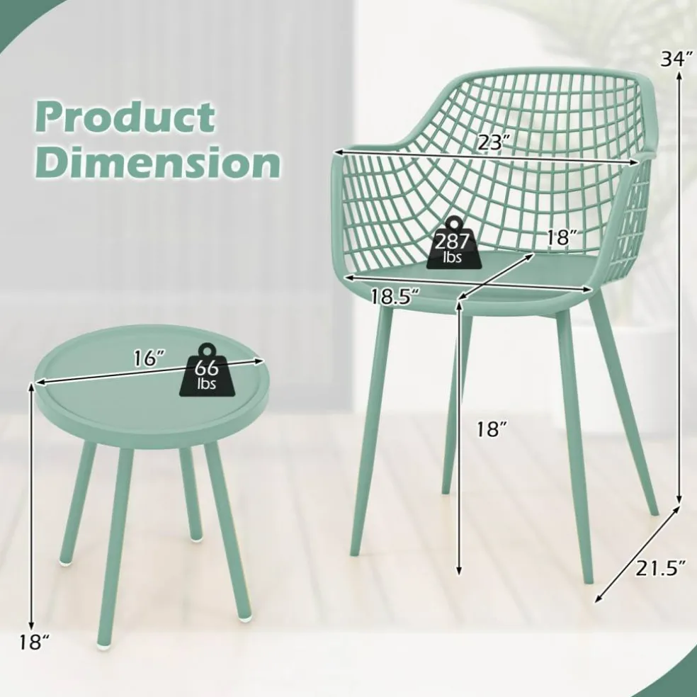3 Piece Outdoor Bistro Set Patio Chairs with Coffee Table Metal Frame