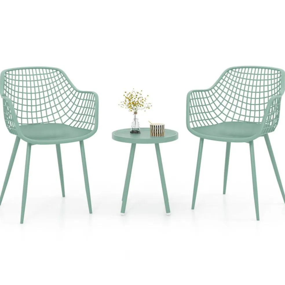 3 Piece Outdoor Bistro Set Patio Chairs with Coffee Table Metal Frame