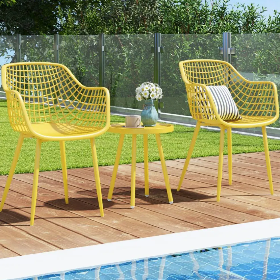 3 Piece Outdoor Bistro Set Patio Chairs with Coffee Table Metal Frame