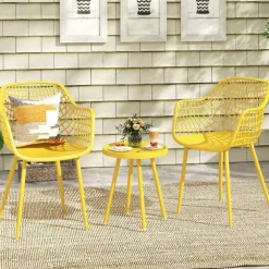 3 Piece Outdoor Bistro Set Patio Chairs with Coffee Table Metal Frame