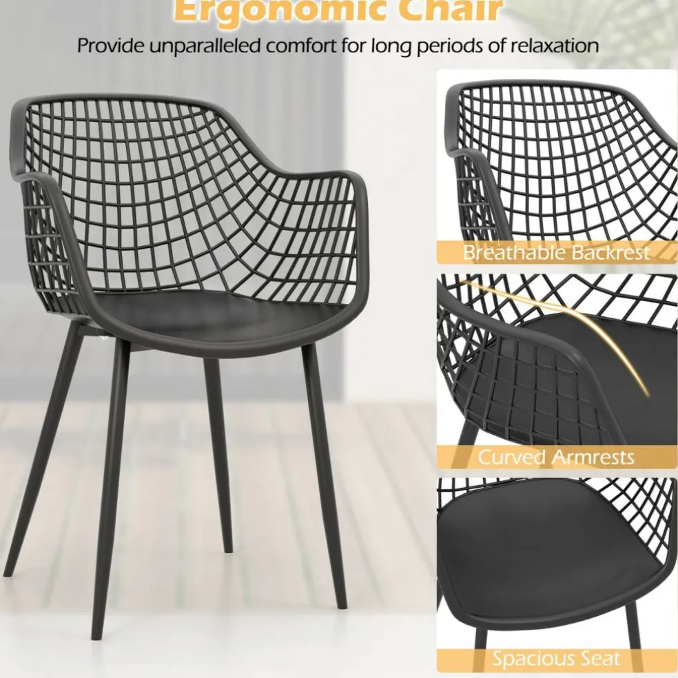 3 Piece Outdoor Bistro Set Patio Chairs with Coffee Table Metal Frame