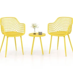 3 Piece Outdoor Bistro Set Patio Chairs with Coffee Table Metal Frame