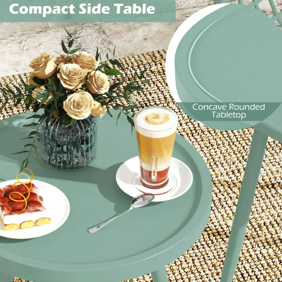 3 Piece Outdoor Bistro Set Patio Chairs with Coffee Table Metal Frame