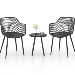3 Piece Outdoor Bistro Set Patio Chairs with Coffee Table Metal Frame