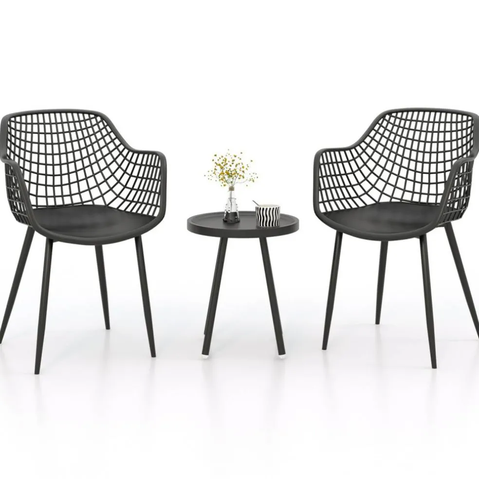 3 Piece Outdoor Bistro Set Patio Chairs with Coffee Table Metal Frame