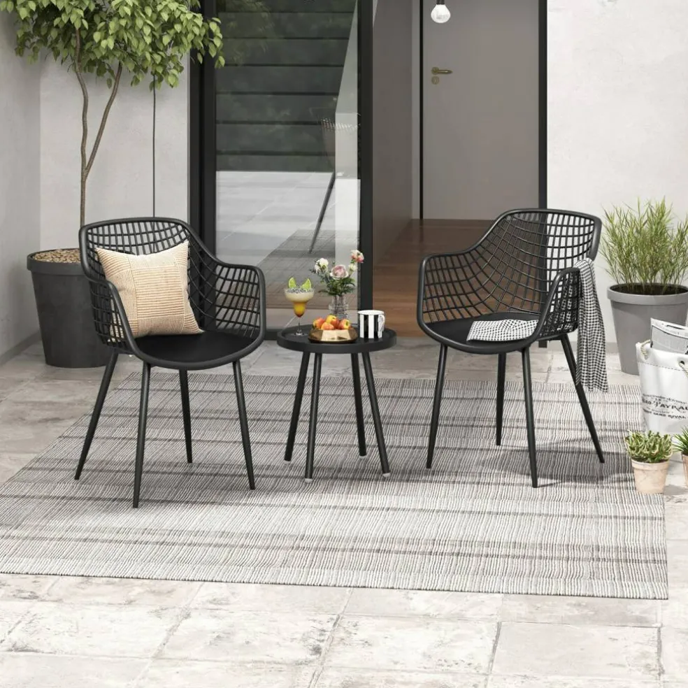 3 Piece Outdoor Bistro Set Patio Chairs with Coffee Table Metal Frame