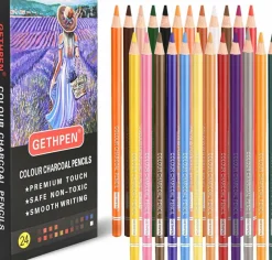 24-Piece Pastel & Skin Tone Charcoal Colored Pencils – Drawing & Sketching Set