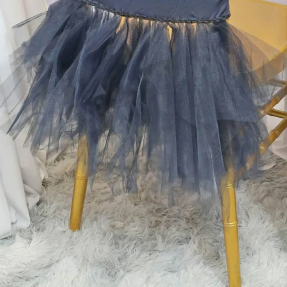 1 Piece Pewter Or Charcoal Ballerina Spandex Chiavari Chair Cover Sleek Stretch Fit with Flowing Skirt