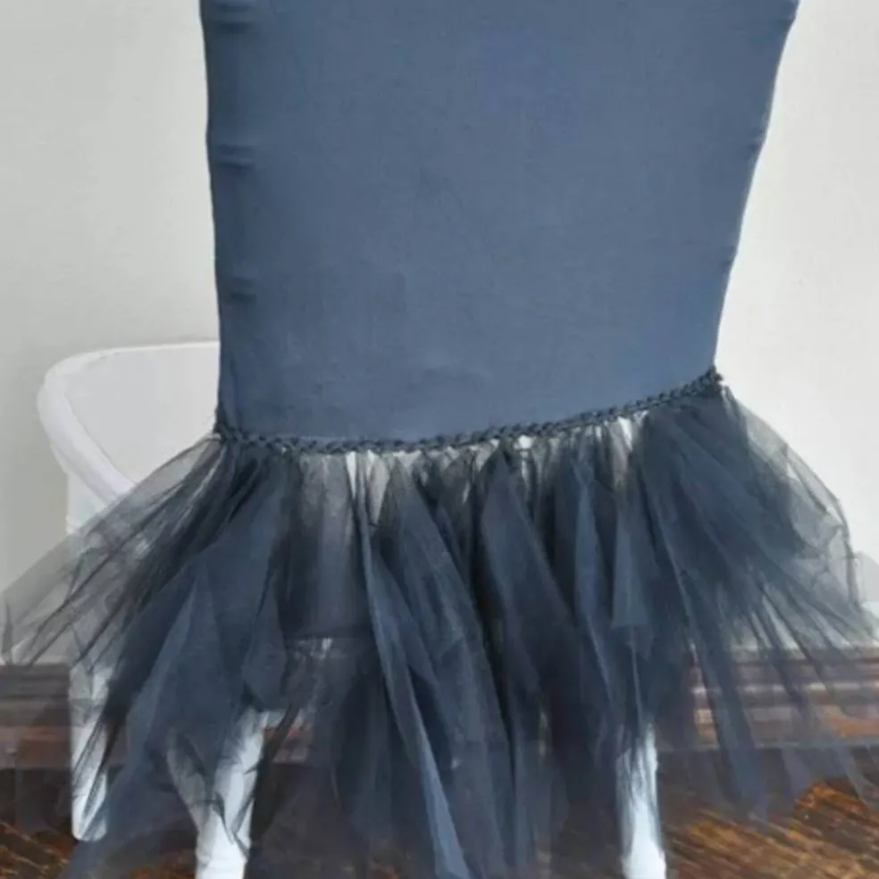 1 Piece Pewter Or Charcoal Ballerina Spandex Chiavari Chair Cover Sleek Stretch Fit with Flowing Skirt