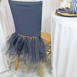 1 Piece Pewter Or Charcoal Ballerina Spandex Chiavari Chair Cover Sleek Stretch Fit with Flowing Skirt