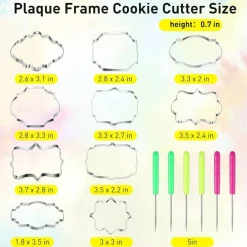 10-Piece Plaque Frame Cookie Cutter Set Stainless Steel & 6 Sugar Pins