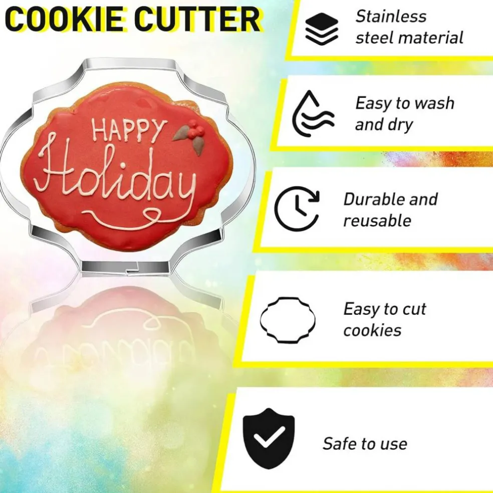 10-Piece Plaque Frame Cookie Cutter Set Stainless Steel & 6 Sugar Pins