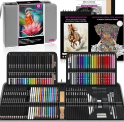 136-Piece Professional Drawing & Sketching Art Set – Graphite, Charcoal, Colored, Metallic & Watercolor Pencils with Sketchbook, Watercolor Book & Accessories in Portable Zipper Case