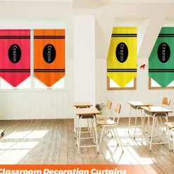 6-Piece Rainbow Crayon Classroom Curtains, 36" x 24" Velvet Window Drapes for Kindergarten, Daycare, and Playroom Decor, Fun Colorful Back-to-School Room Accents