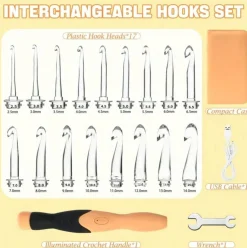 17‑Piece Rechargeable Light‑Up Crochet Hook Set (2.5 mm–14.0 mm) with Carry Case – Illuminated Hooks for Easy Crafting