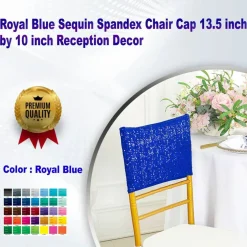 1 Piece Royal Blue Sequin Spandex Chair Cap 13.5 inch by 10 inch Reception Decor