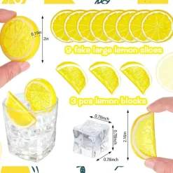 42 Pieces Acrylic Fake Lemon Slices Ice Cubes Artificial Plastic Lemon Slice Set