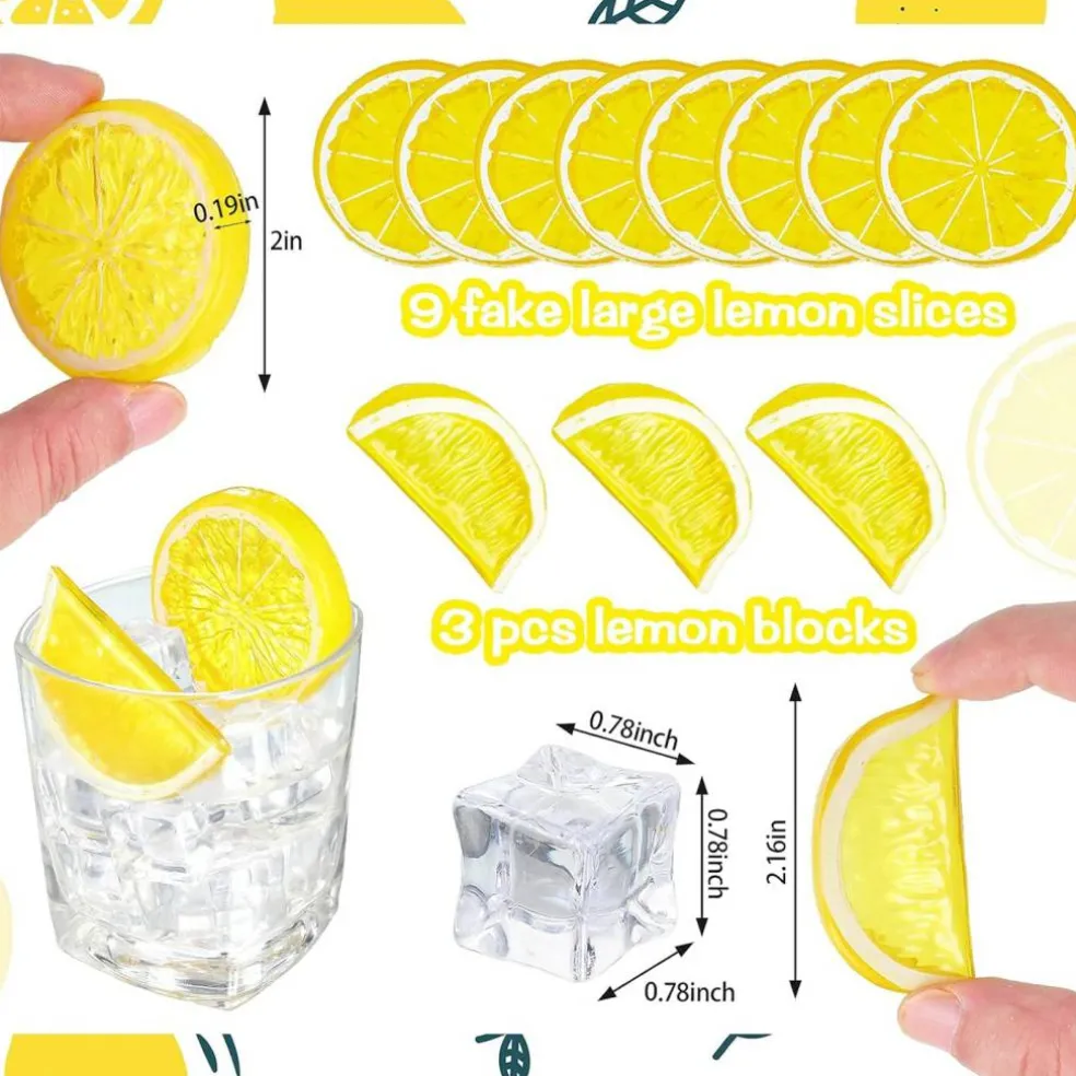 42 Pieces Acrylic Fake Lemon Slices Ice Cubes Artificial Plastic Lemon Slice Set
