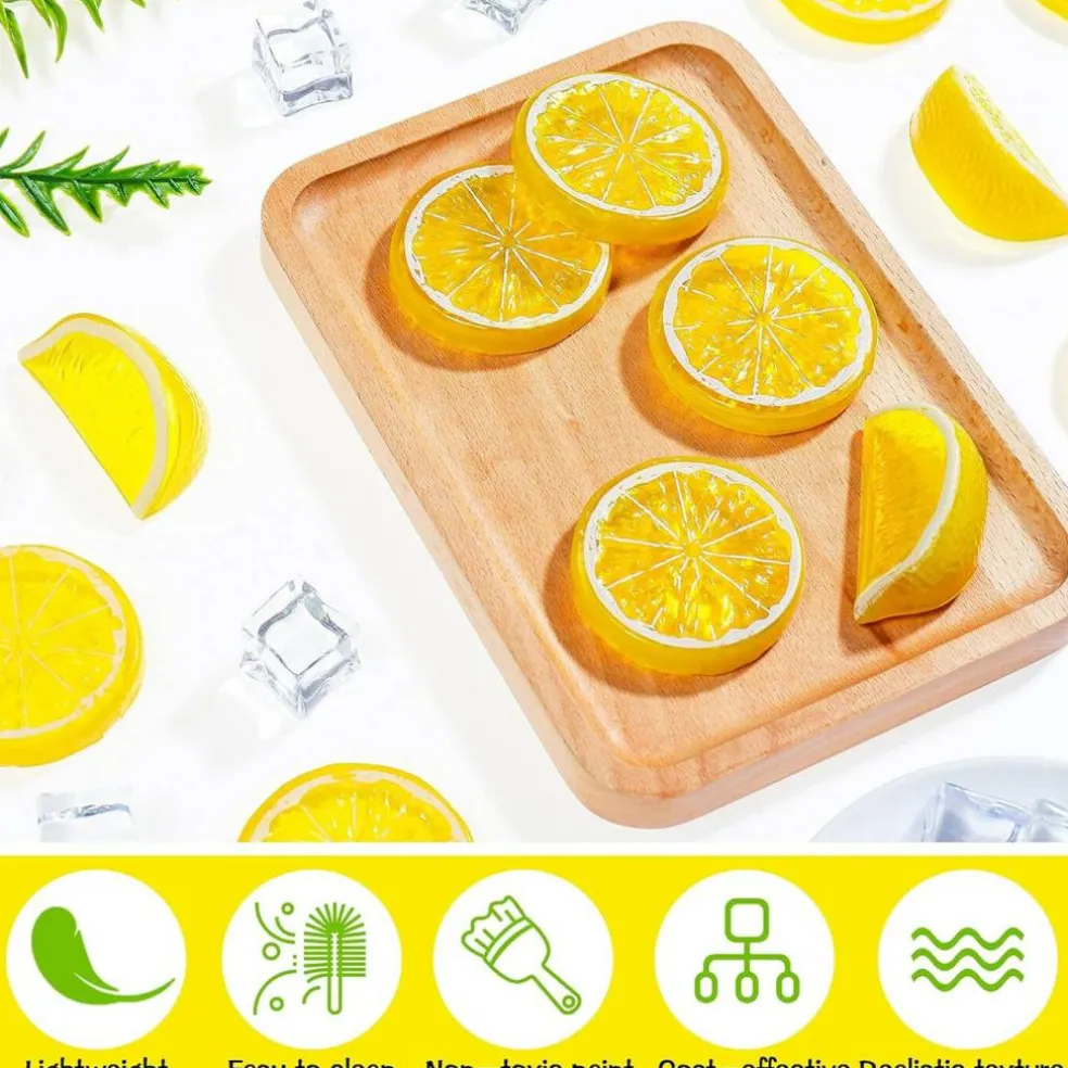 42 Pieces Acrylic Fake Lemon Slices Ice Cubes Artificial Plastic Lemon Slice Set